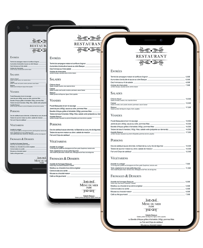 Carte de Restaurant est compatible avec la majorité des smartphones et tablettes